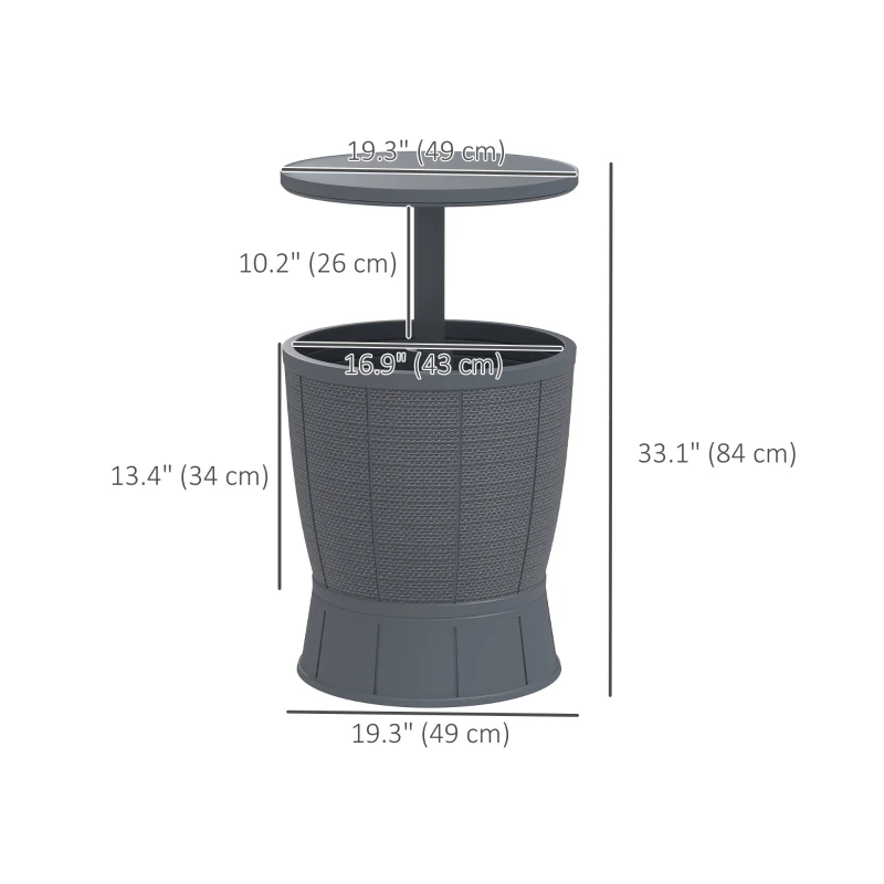 Outsunny 11 Gallon Patio Cooler Side Table, 3-in-1 Outdoor Cool Bar Table with Height Adjustable Top, Drainage Plug, Grey