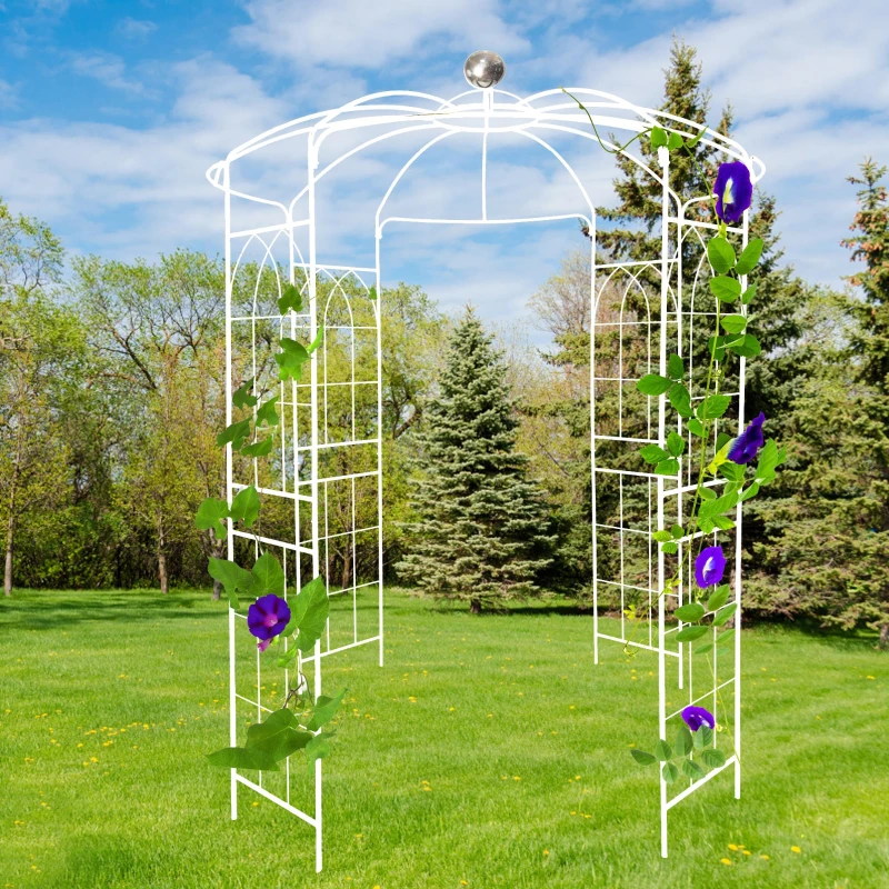 Birdcage Shape Garden Arbor with Iron Construction, Arch Pergola Pavilion for Wedding, Ceremony, 81.5" L x 81.5" W x 114" H, Cream White