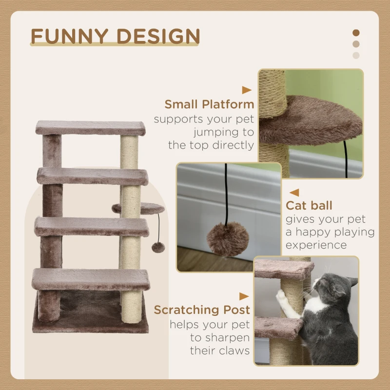PawHut 4 Levels Cat Steps with Scratching Posts for High Bed, Sofa, Brown