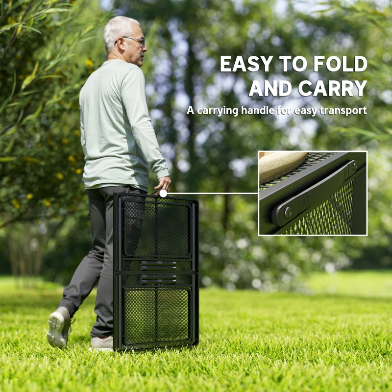 Outsunny Folding Camping Table, 4.5ft Portable Table with 2 Wing Panels, Height Adjustable Metal Picnic Table