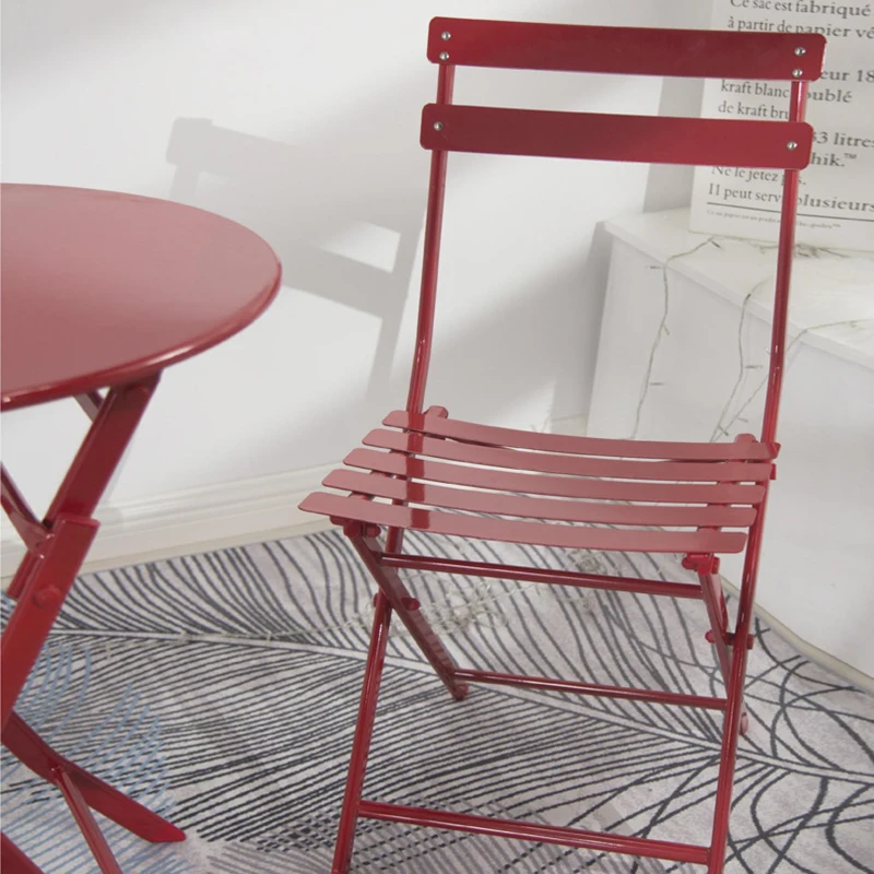 3-Piece Patio Bistro Set with Foldable Round Table and Chairs, Easy Setup, Space-Saving Design, Red