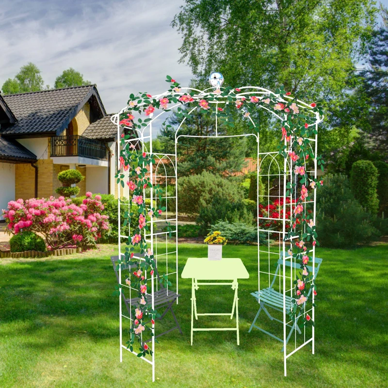 Birdcage Shape Garden Arbor with Iron Construction, Arch Pergola Pavilion for Wedding, Ceremony, 81.5" L x 81.5" W x 114" H, Cream White