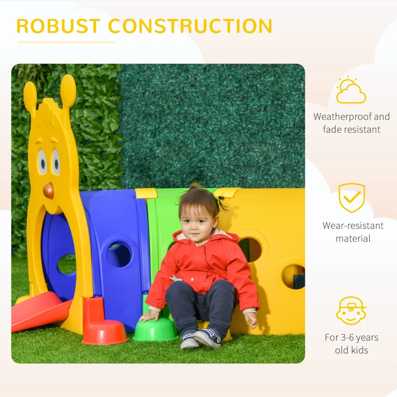 Qaba Caterpillar Tunnel, Toddler Tunnel for Kids Crawl and Climb Through, Kids' Play Structure Indoor Outdoor, 4 Sections, Multicolored