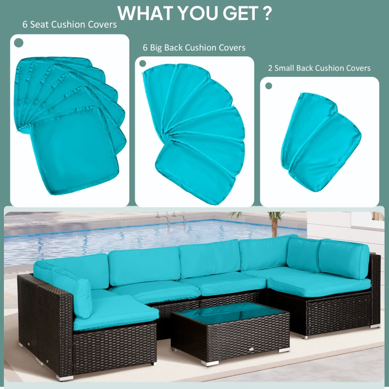 Outsunny Outdoor 14pc Patio Rattan Sofa Set Cushion Polyester Cover Replacement Set - No Cushion Included Light Blue