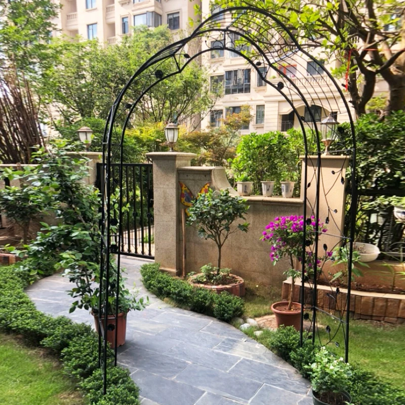 8 Styles Freely Assembled Arch Trellis with Gothic Spire Design, Metal Garden Arbor for Climbing Plants, 59" L x 15.5" W x 98.5" H, Black