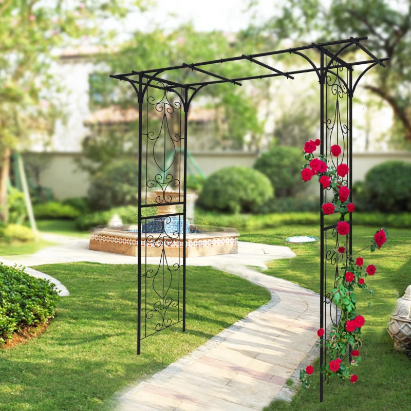 Sturdy Iron Trellis with Anti-Rust Coating, Easy Assembly, Metal Garden Arch for Climbing Plants, 80.5" L x 20.5" W x 81" H, Black