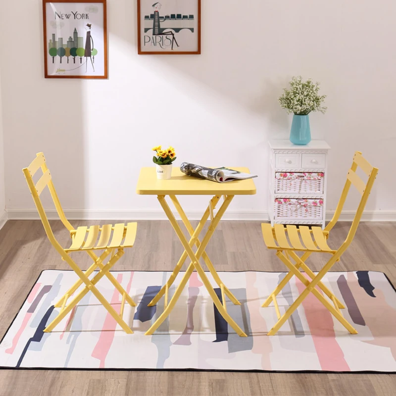 3-Piece Patio Bistro Set with Foldable Square Table and Chairs, Metal Frame, Easy Setup, Yellow