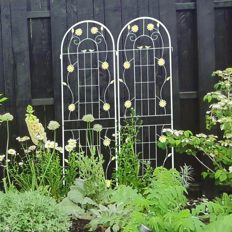 2 Pack Metal Garden Trellis with Versatile Decoration, Sturdy Iron Construction, Rustproof Climbing Plant Support, Cream White