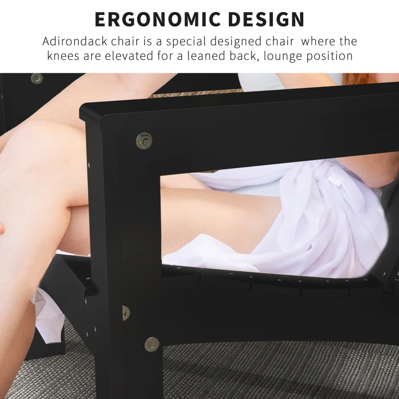 Outsunny Adirondack Chair Patio Muskoka Chair, Outdoor Poplar Wood Fire Pit Chair, Pre-Assembled Backrest Chaise Adirondack with High-back, Large Seat, for Deck, Garden, Black