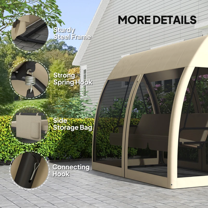 Outsunny 3 Seat Outdoor Swing Chair Convertible Covered Day Bed with Canopy, Mesh Netting, Steel Stand for Garden, Patio, Coffee(m-7)