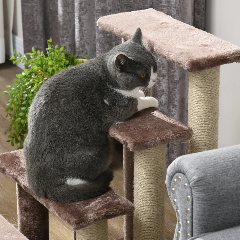 PawHut 4 Levels Cat Steps with Scratching Posts for High Bed, Sofa, Brown