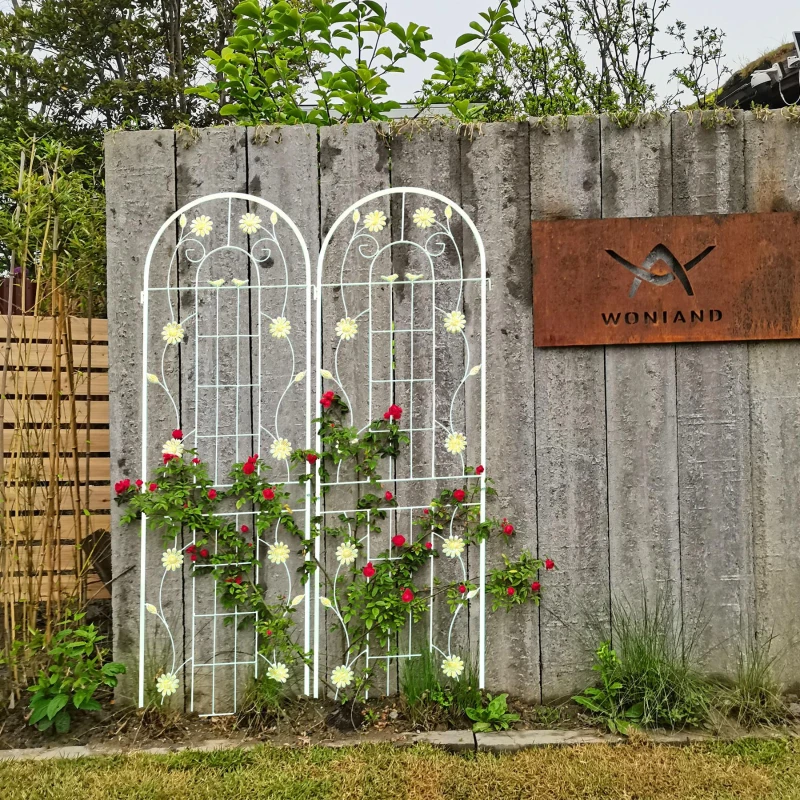 2 Pack Metal Garden Trellis with Versatile Decoration, Sturdy Iron Construction, Rustproof Climbing Plant Support, Cream White