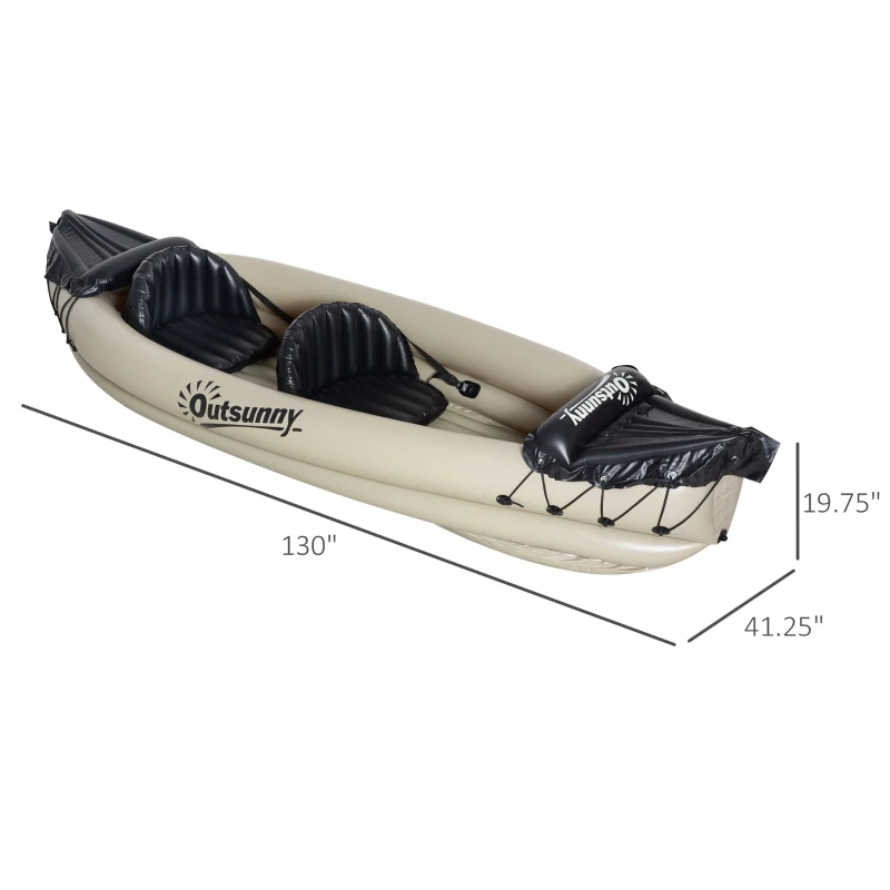 Outsunny K2 Kayak, 2 Person Inflatable Kayak, Includes Paddles, Aluminum Oars, Repair Kit, Portable Tandem Blow Up Boat, Beige