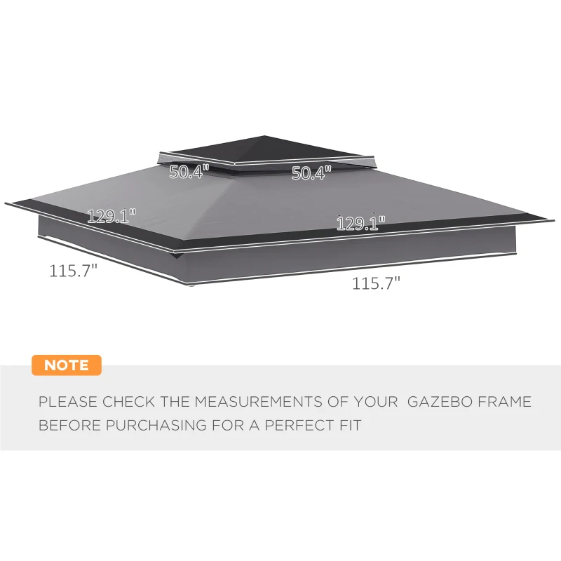 Outsunny 11' x 11' Replacement Canopy Top for Pop Up Canopy Tent, 2-Tier Canopy Cover, 30+ UV Protection, Gray