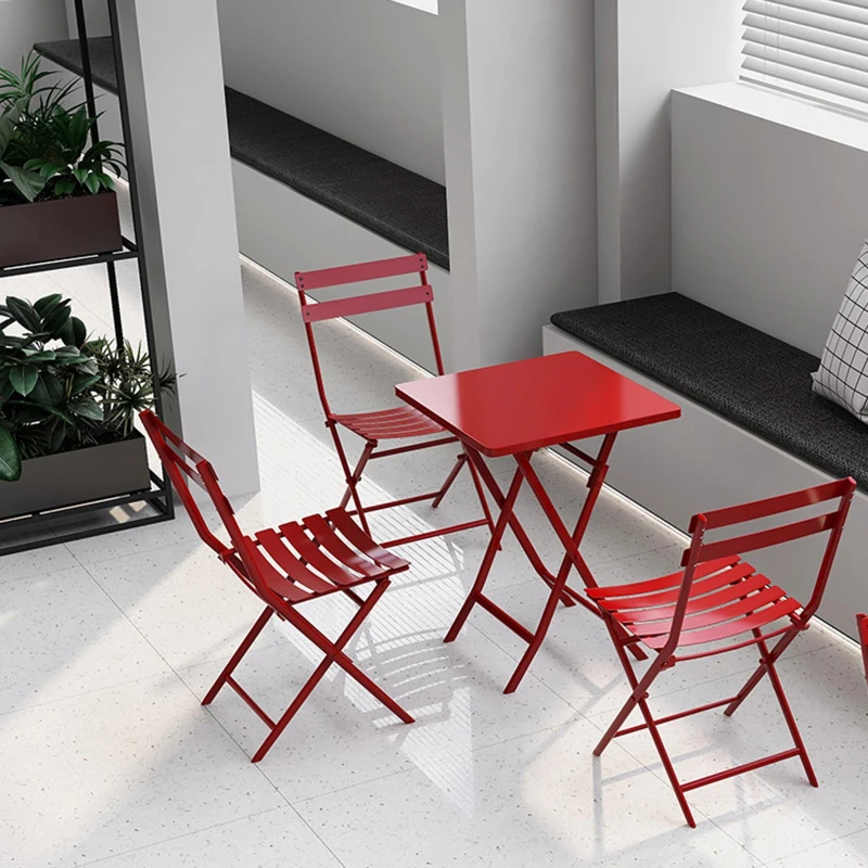 3-Piece Patio Bistro Set with Foldable Square Table and Chairs, Durable and Sturdy Design, Red