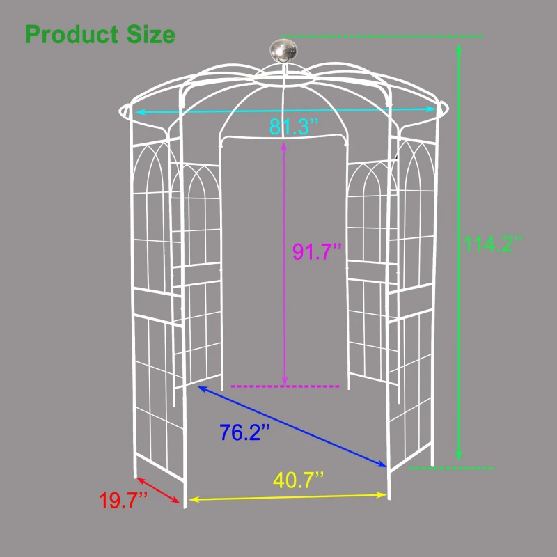 Birdcage Shape Garden Arbor with Iron Construction, Arch Pergola Pavilion for Wedding, Ceremony, 81.5" L x 81.5" W x 114" H, Cream White