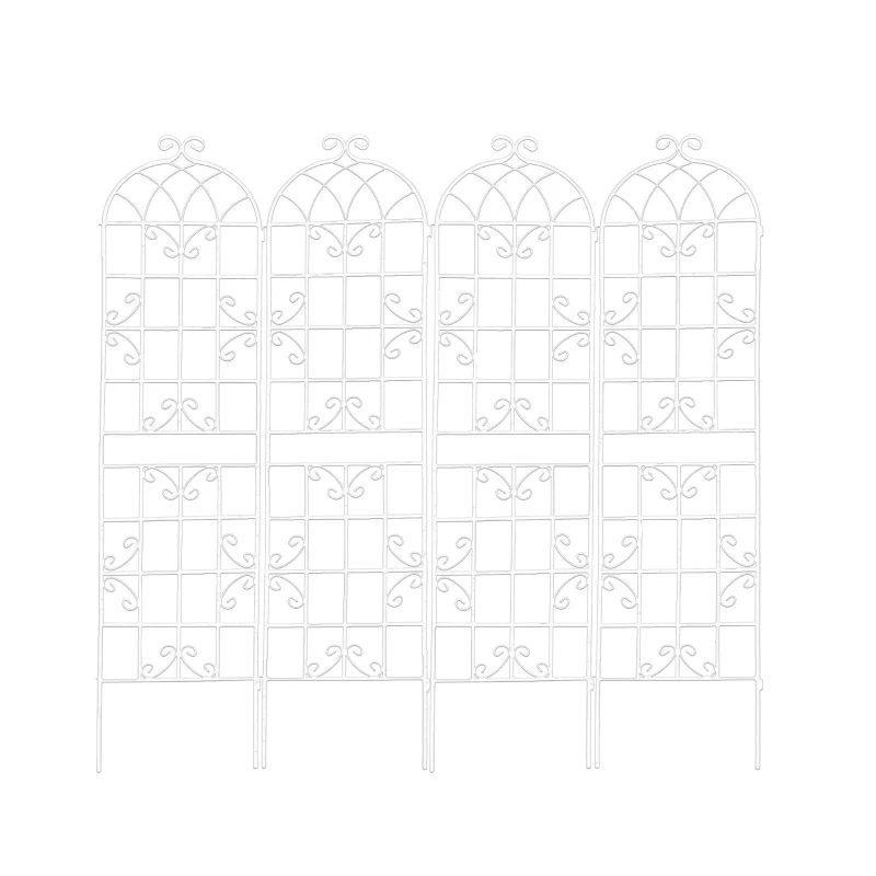 4 Pack Rustproof Garden Climbing Plant Support with Galvanized Round Pipe, Metal Trellis for Outdoor Flowers, 80" L x 87" H, Cream White