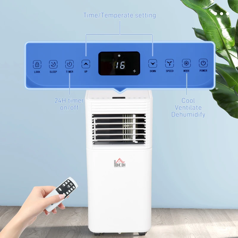 HOMCOM 8000 BTU Mobile Air Conditioner for Cooling and Dehumidifying, Remote Control, 24H Timer, LED Display, White