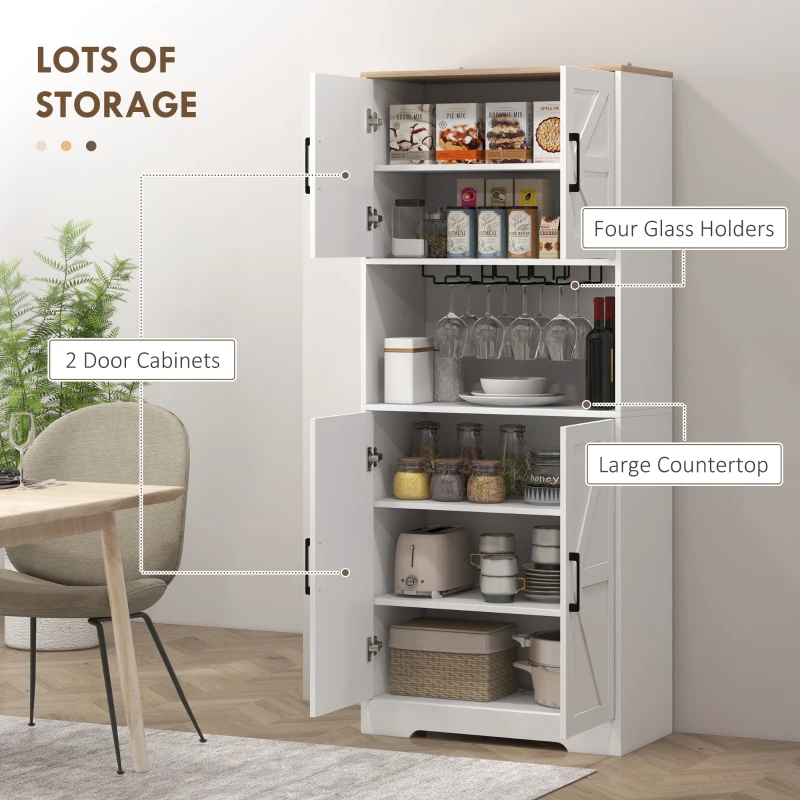 HOMCOM Farmhouse Kitchen Pantry, 68" Freestanding Hutch Storage Cabinet with Microwave Oven Countertop, White