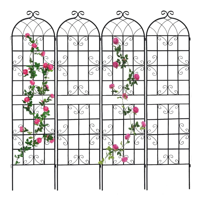 4 Pack Metal Garden Trellis with Galvanized Tube, Easy Assembly, Rustproof Climbing Plant Support, 80" L x 87" H, Black