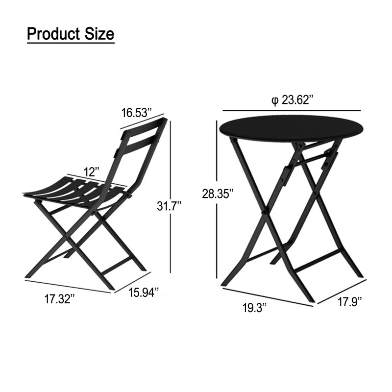 3-Piece Patio Bistro Set with Foldable Round Table and Chairs, Scratch and Rust Resistant, Yellow