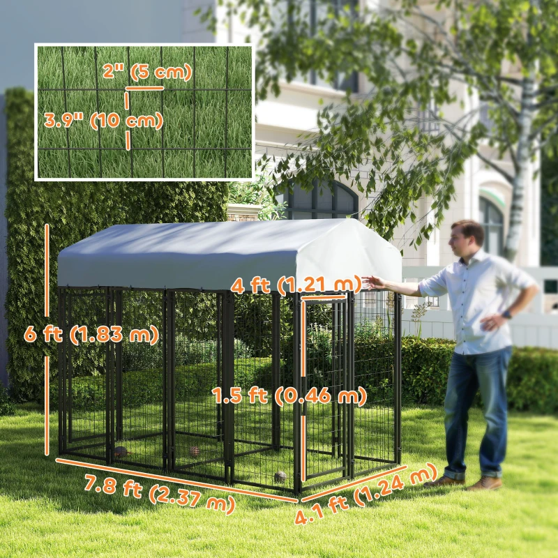 PawHut Outdoor Dog Kennel with Two-Room Design, Water-Resistant & Sun-Proof Cover, for S, M, L Dogs, 8' x 4' x 6'