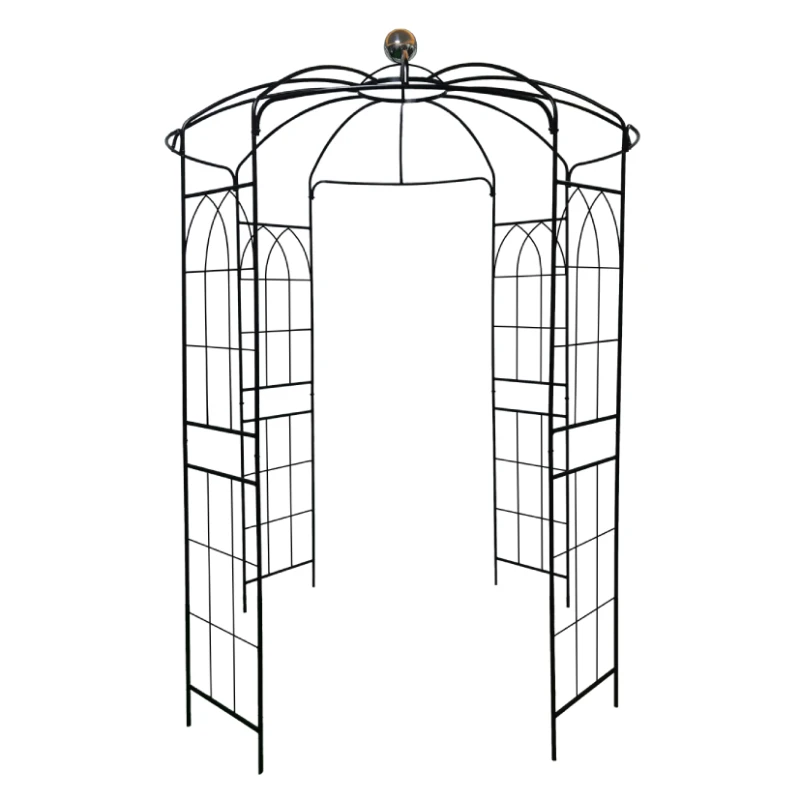 Metal Garden Arch Arbor with Anti-Rust Coating, Birdcage Shape Pergola Pavilion for Wedding, Ceremony, 81.5" L x 81.5" W x 114" H, Black