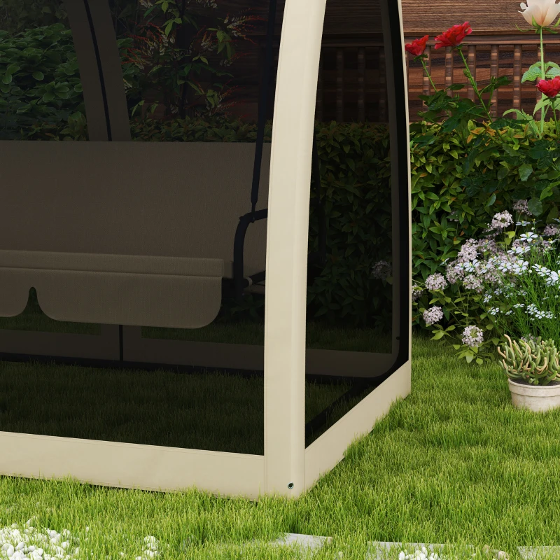 Outsunny 3 Seat Outdoor Swing Chair Convertible Covered Day Bed with Canopy, Mesh Netting, Steel Stand for Garden, Patio, Coffee(m-9)