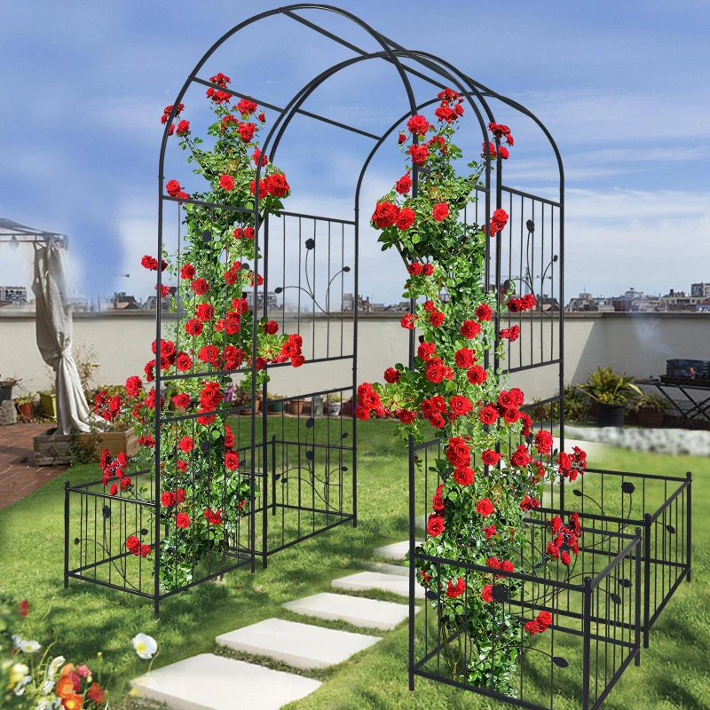 Metal Garden Arch with Anti-Rust Coating, Plant Stands, Easy Assembled Climbing Plants Support, 79.5" L x 20" W x 86.5" H, Black