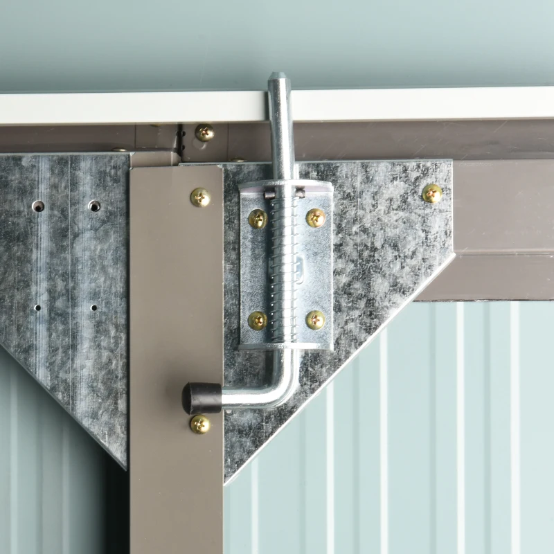 Outsunny 8.5' x 5.5' Metal Garden Storage Shed, Outdoor Tool Storage House with Lockable Door, Vents, Sloped Roof, Light Grey