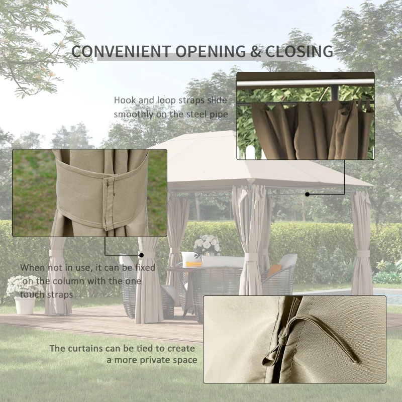 Outsunny 13'x 10' Soft-top Steel Patio Gazebo Canopy Party Tent with 6 Removable Curtains and Drainage Holes, Khaki