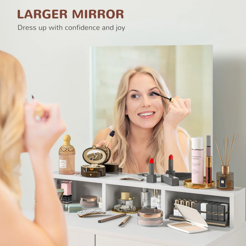 HOMCOM Makeup Vanity Table with Mirror, for Bedroom, Modern Dressing Table with Drawers, Compartments, White