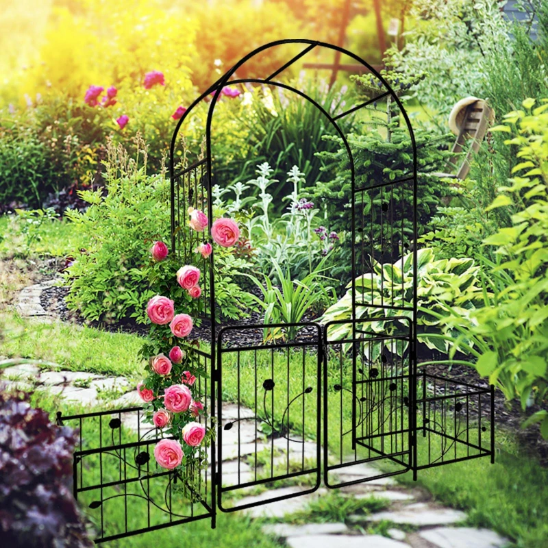 Metal Garden Arch with Anti-Rust Coating, Double Gate Design, Easy Assembled Climbing Plants Support, 79.5" L x 20" W x 86.5" H, Black