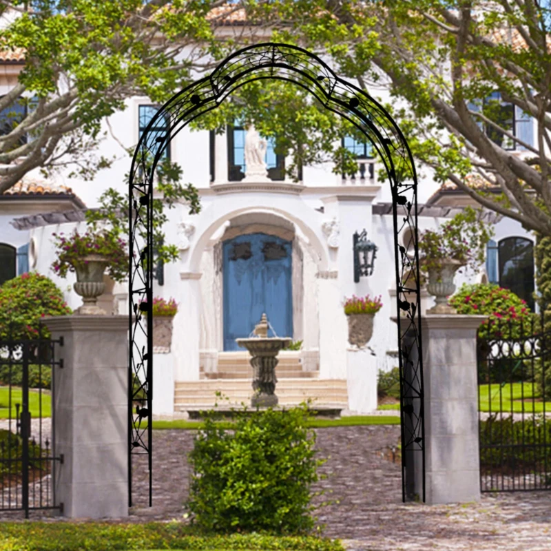 8 Styles Freely Assembled Arch Trellis with Gothic Spire Design, Metal Garden Arbor for Climbing Plants, 59" L x 15.5" W x 98.5" H, Black