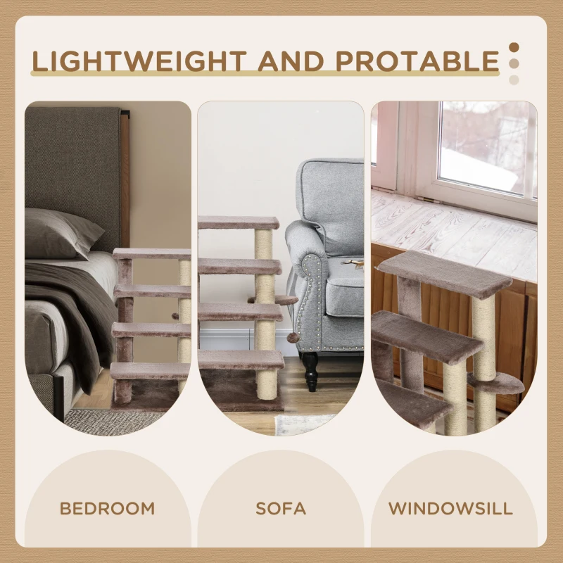 PawHut 4 Levels Cat Steps with Scratching Posts for High Bed, Sofa, Brown