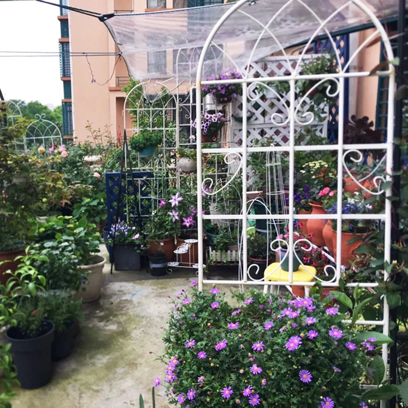 4 Pack Outdoor Rustproof Garden Trellis with Easy Assembly, Metal Flower Trellis for Climbing Plant, 80" L x 71" H, Cream White