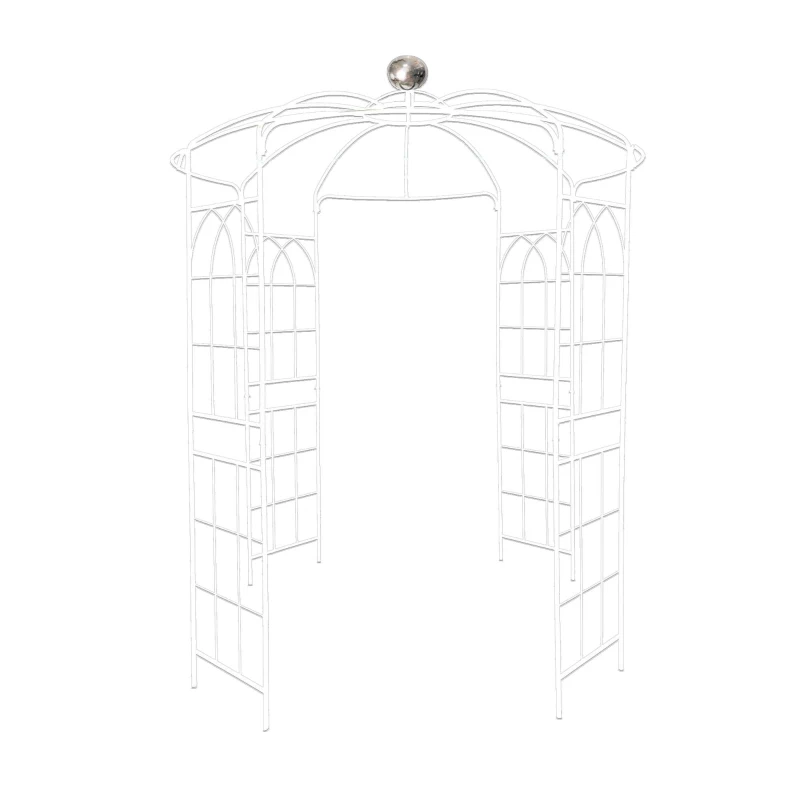 Birdcage Shape Garden Arbor with Iron Construction, Arch Pergola Pavilion for Wedding, Ceremony, 81.5" L x 81.5" W x 114" H, Cream White