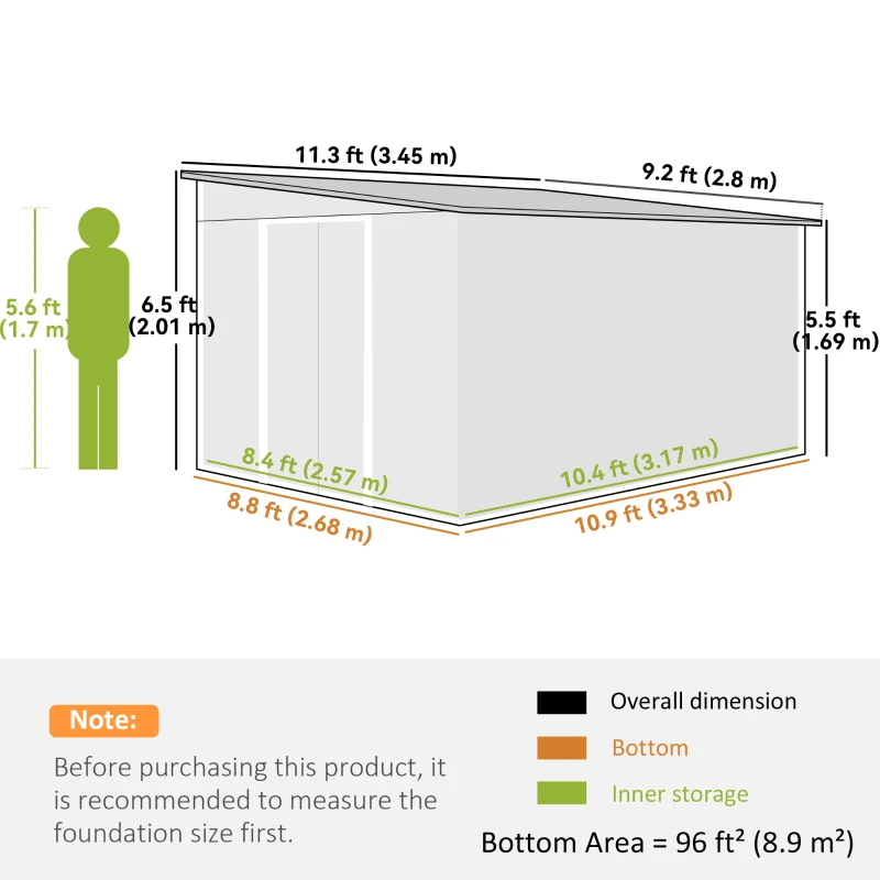 Outsunny 11' x 9' Steel Garden Storage Shed, Outdoor Metal Tool House with Double Sliding Doors & 2 Air Vents, Grey