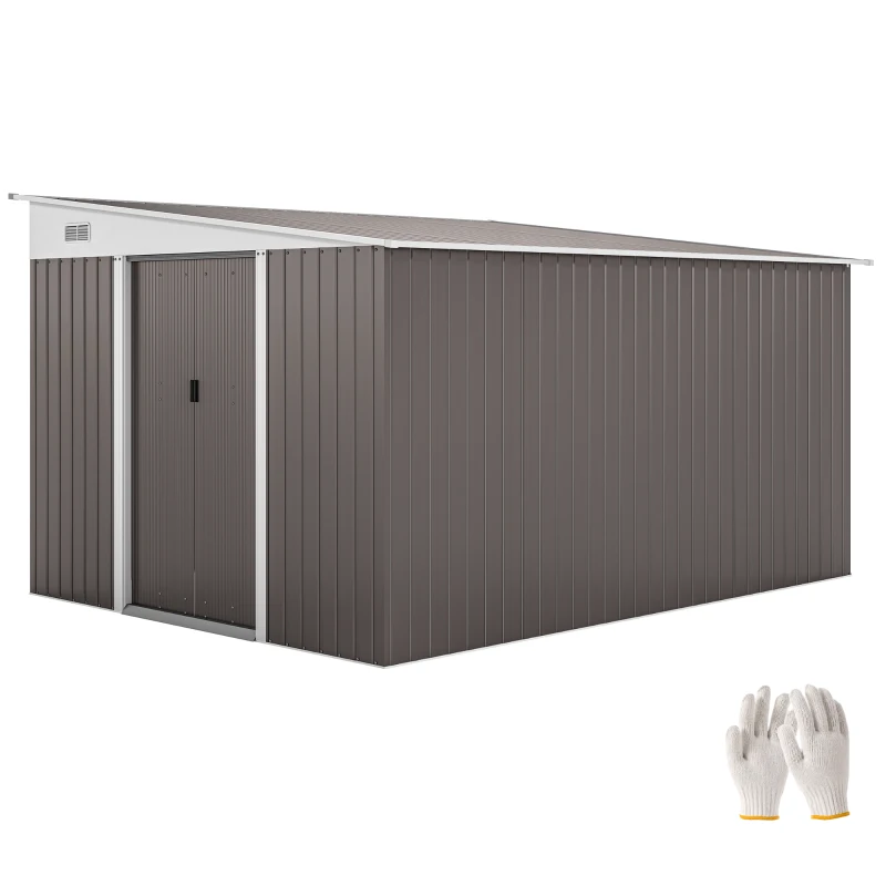 Outsunny 11' x 9' Steel Garden Storage Shed, Outdoor Metal Tool House with Double Sliding Doors & 2 Air Vents, Grey