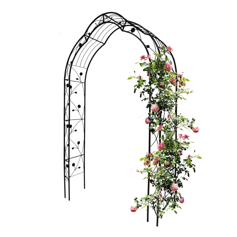 8 Styles Freely Assembled Arch Trellis with Gothic Spire Design, Metal Garden Arbor for Climbing Plants, 59" L x 15.5" W x 98.5" H, Black