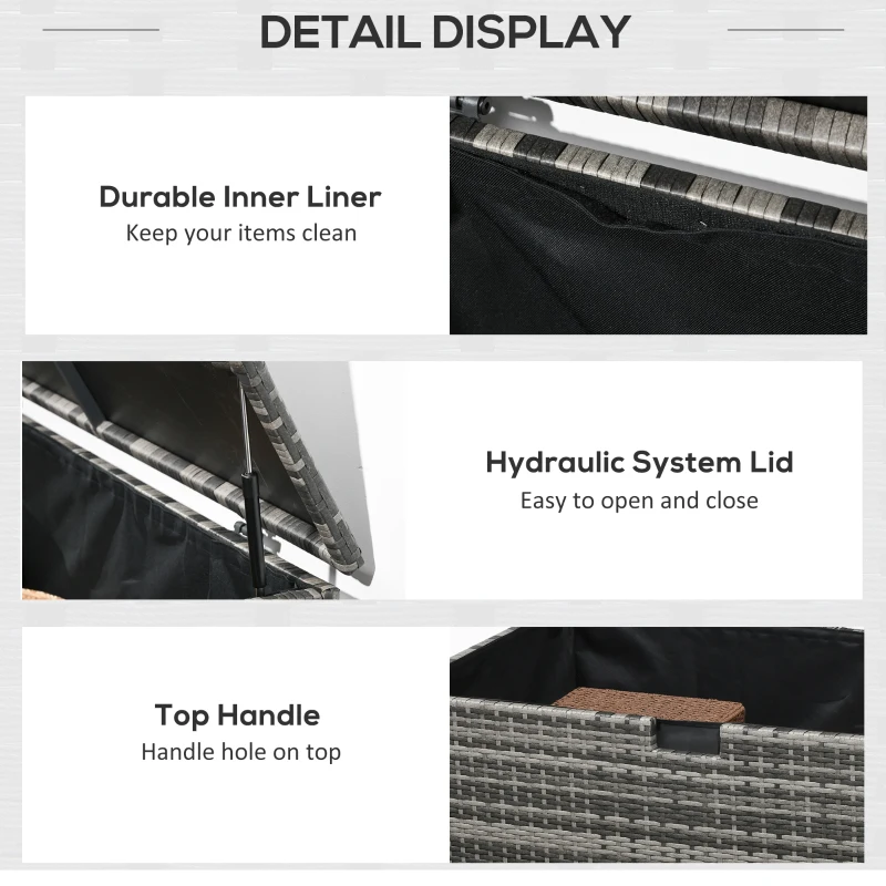 Outsunny 113 Gallon Outdoor Storage Box, Rattan Deck Box for Indoor, Patio Furniture Cushions, Grey