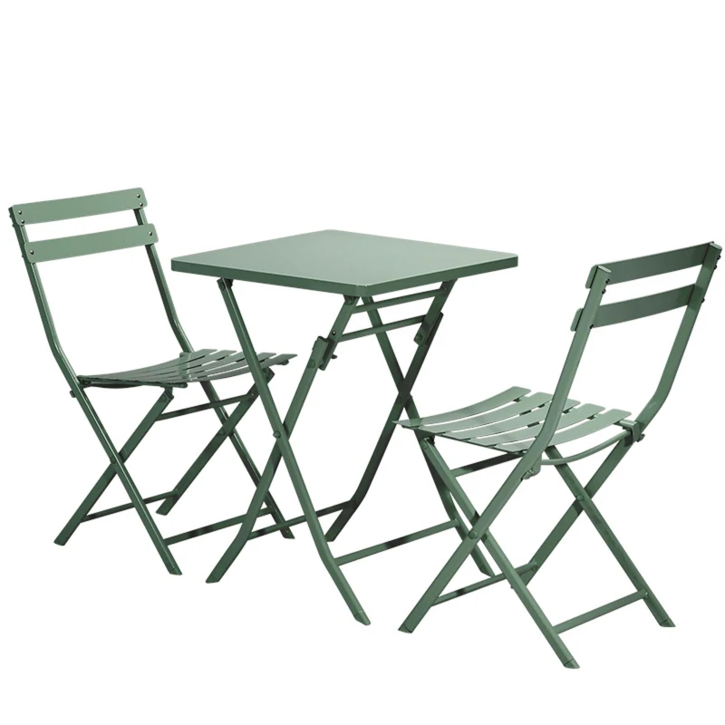 3-Piece Patio Bistro Set with Foldable Square Table and Chairs, Easy Setup, Space-Saving Design, Dark Green