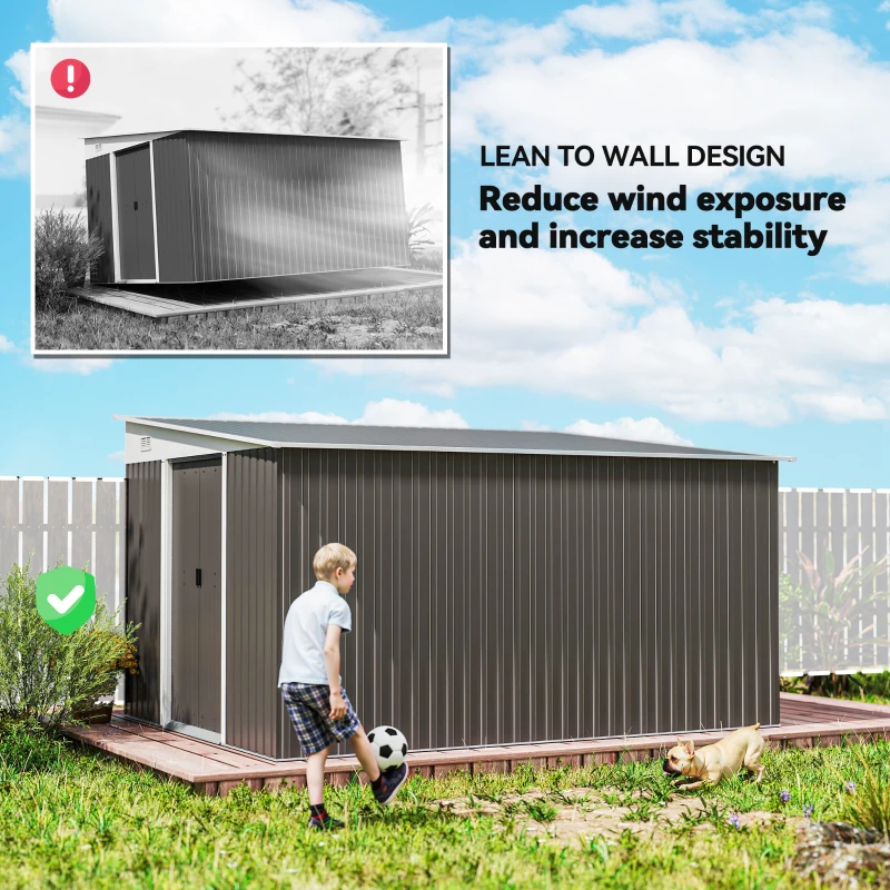 Outsunny 11' x 9' Steel Garden Storage Shed, Outdoor Metal Tool House with Double Sliding Doors & 2 Air Vents, Grey