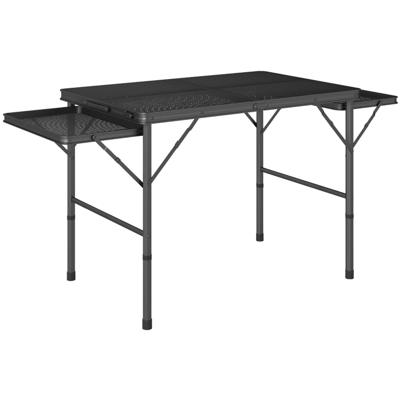 Outsunny Folding Camping Table, 4.5ft Portable Table with 2 Wing Panels, Height Adjustable Metal Picnic Table