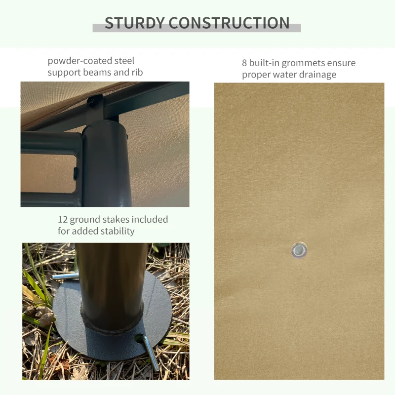 Outsunny 13'x 10' Soft-top Steel Patio Gazebo Canopy Party Tent with 6 Removable Curtains and Drainage Holes, Khaki