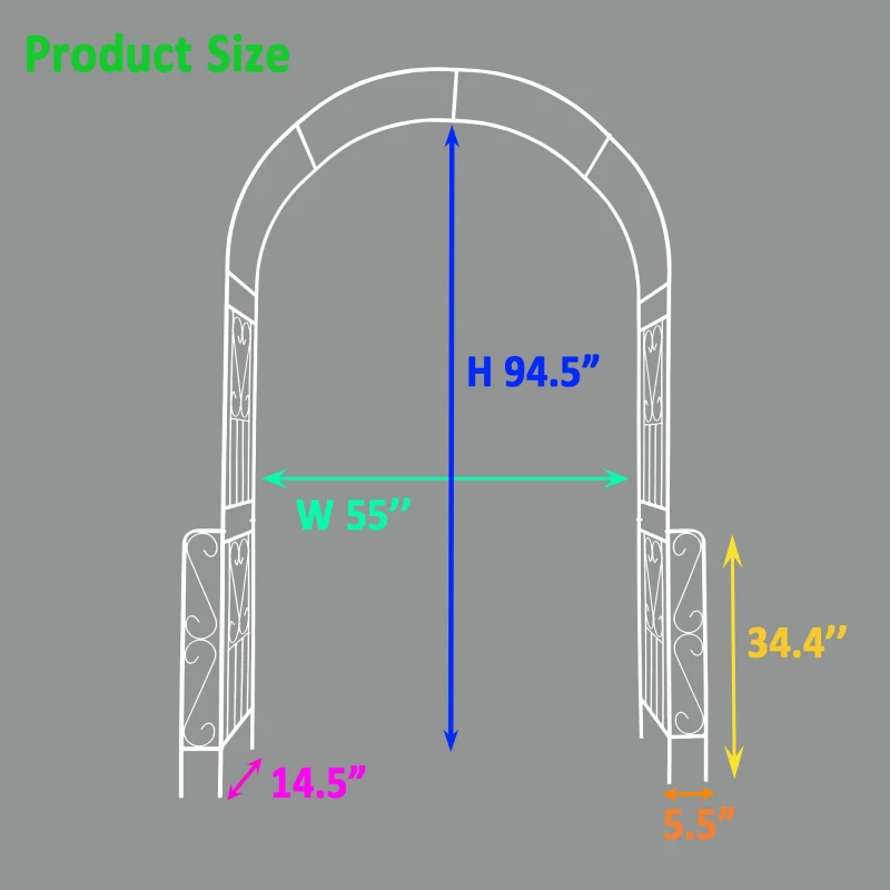 Metal Garden Arch Trellis with Anti-Rust Galvanized Tube, Easy Assembled Climbing Plant Support, 55" L x 14.5" W x 94.5" H, Cream White