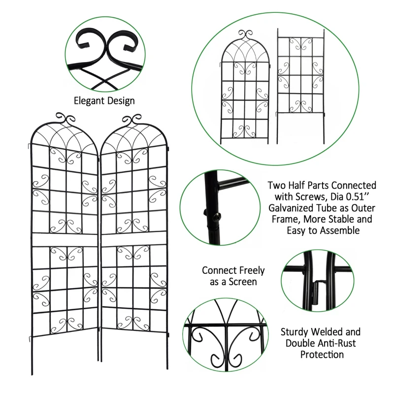 2 Pack Rustproof Garden Trellis with Powder-Coated Finish Galvanized Tube, Easy Assembled Metal Climbing Plant Support, 40" L x 87" H, Black