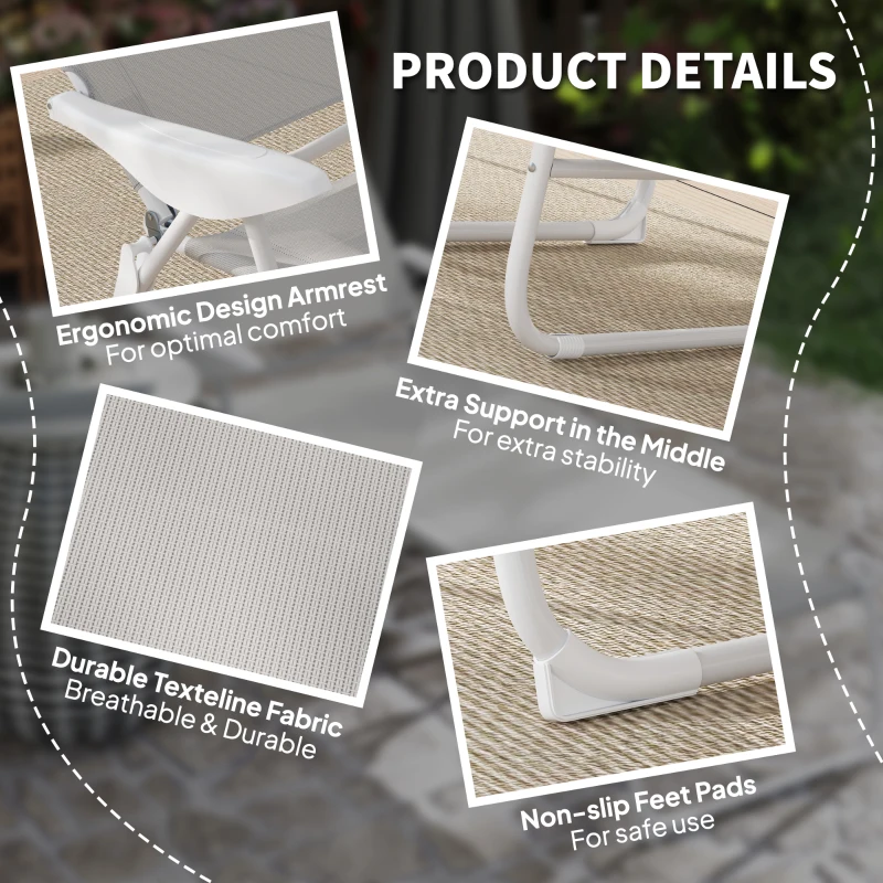 Outsunny Folding Chaise Lounge, Outdoor Sun Tanning Chair, 4-Position Reclining Back, Armrests, Removable Pillow, Light Gray