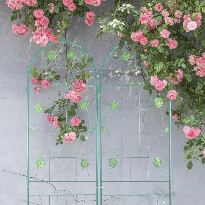 2 Pack Metal Garden Trellis for Outdoor Decor, Rustproof Climbing Plant Support, Easy Assembly, Green
