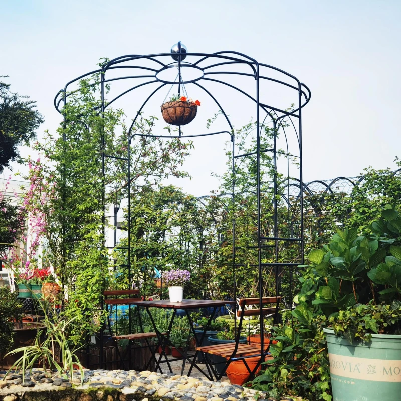 Metal Garden Arch Arbor with Anti-Rust Coating, Birdcage Shape Pergola Pavilion for Wedding, Ceremony, 81.5" L x 81.5" W x 114" H, Black